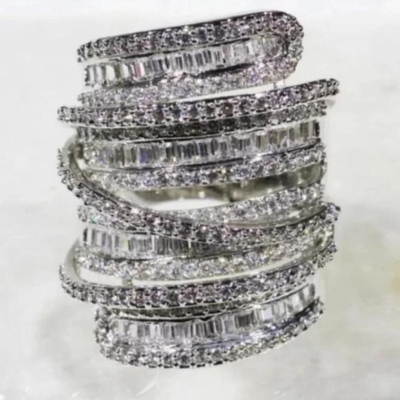 Jewelry - 6.4 CT 925 STERLING SILVER DIAMOND RING
